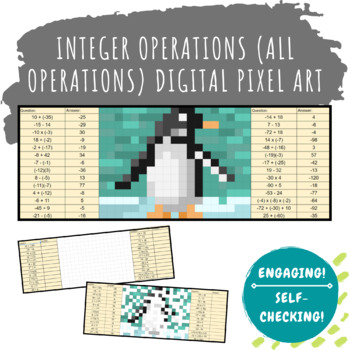 Preview of Integer Operations Digital Pixel Art- mystery picture activity for google sheets