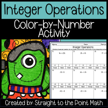 Preview of Integer Operations | Halloween | Color By Number Activity | Editable