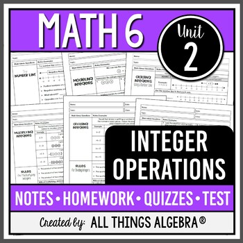 Preview of Integer Operations (Math 6 Curriculum – Unit 2) | All Things Algebra®