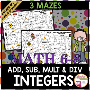 Preview of Integer Operations Mazes | Adding Subtracting Multiplying and Dividing BUNDLE
