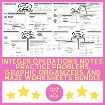 Preview of Integer Operations Notes, Practice Problems, and Graphic Organizer Bundle