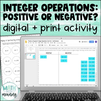 Preview of Integer Operations Digital and Print Card Sort - Positive or Negative?