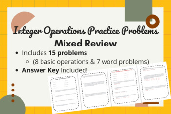 Preview of Integer Operations Practice Problems + Word Problems | Mixed Review