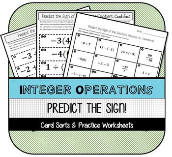 Preview of Integer Operations: Predict the Sign Card Sorts & Practice Worksheets