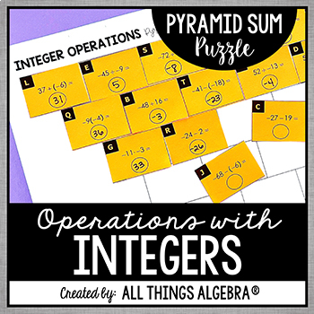 Integer Operations Pyramid Sum Puzzle by All Things Algebra | TpT