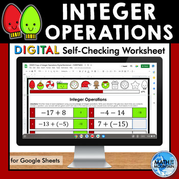 Preview of Integer Operations Review Digital Worksheet - CHRISTMAS HOLIDAY ACTIVITY