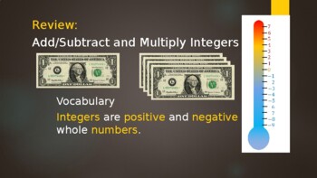 Preview of Integer Operations -Review for Algebra or 8th -PowerPoint (w/ free video)