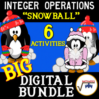 Preview of Integer Operations SELF CHECKING BIG DIGITAL BUNDLE with FUN SNOWBALLS