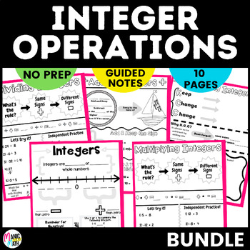 Preview of Integer Operations Sketch Notes & Practice **BUNDLE**