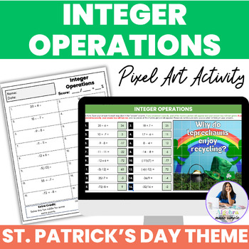 Preview of Integer Operations St Patrick's Day Theme Self Checking Quiz 7th Grade Math