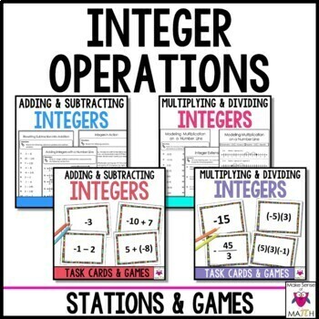 Preview of Integer Operations Stations and Games | Adding Subtracting Multiplying Dividing