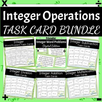 Preview of Integer Operations Task Card Bundle - Add Subtract Multiply Divide Integers