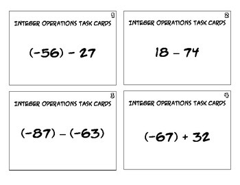 Preview of Integer Operations Task Cards