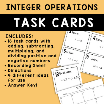 Preview of Integer Operations Task Cards | Add Subtract Multiply Divide Negative Numbers