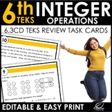 Integer Operations Task Cards | TEKS 6.3C & TEKS 6.3D | EDITABLE