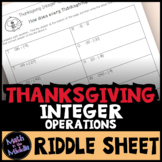 Integer Operations Thanksgiving Riddle Sheet