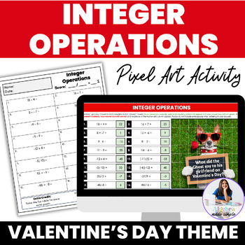 Preview of Integer Operations Valentines Day Theme Self Checking Quiz 6th grade math