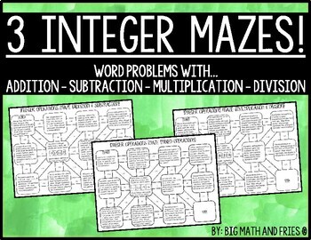 Preview of Integer Operations Word Problems Maze Activities 6.3D (3 Mazes)