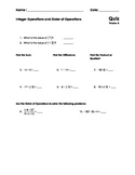 Integer Operations and Order of Operations Quiz (Middle Sc