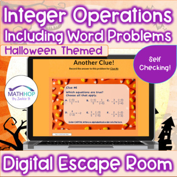 Preview of Integer Operations (incl. Word Problems) Halloween Themed Digital Escape Room
