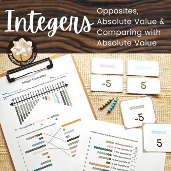 Preview of Integer Opposite Absolute Value Cards and Worksheets - Montessori Signed Numbers
