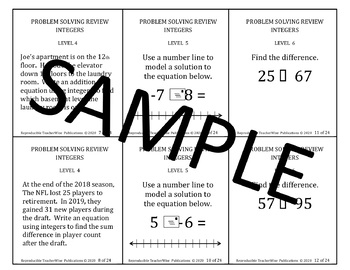 Preview of Integer Problem Solving Review Task Cards (Add & Subtract)