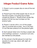 Integer Product Paper Clip Game- Paper Version
