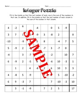 Integer Puzzle by The Wright Ladies | TPT