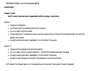 Preview of Integer Quilt Puzzle - Activity Based Learning