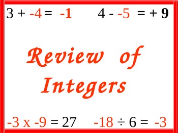 Preview of Integer Review with All 4 Operations PowerPoint and Handouts