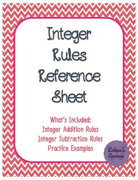 Preview of Integer Rule Reference Sheet