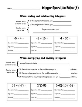 Integer Rules by Out of My Mind Math | Teachers Pay Teachers