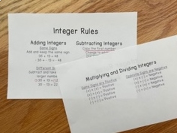 Preview of Integer Rules Cheat Sheet