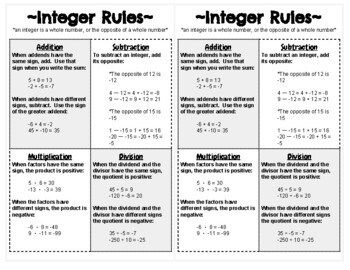 Preview of Integer Rules Handout