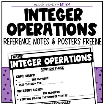 Preview of Integer Operation Rules Reference Pages and Anchor Charts Freebie