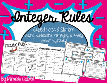 Preview of Integer Rules Stations (Add/Subtract/Multiply/Divide/Word Problems)