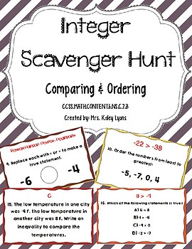 Preview of Integer Scavenger Hunt: Comparing & Ordering Integers
