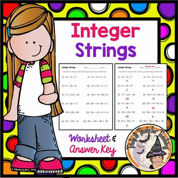 Preview of Integer Strings Worksheet and Answer Key Grouping Combining Like Terms