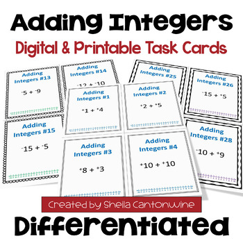 Preview of Adding Integers Task Cards - Differentiated