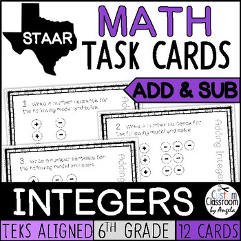 Preview of Integer Task Cards | Addition/Subtraction with Chip Models | PDF & Digital