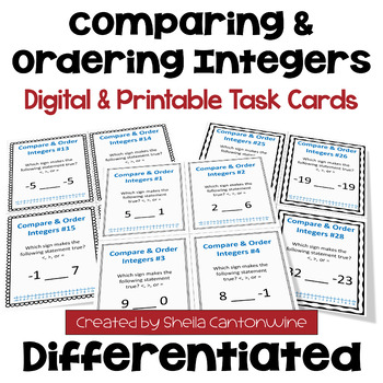 Preview of Comparing and Ordering Integers Task Cards - Differentiated