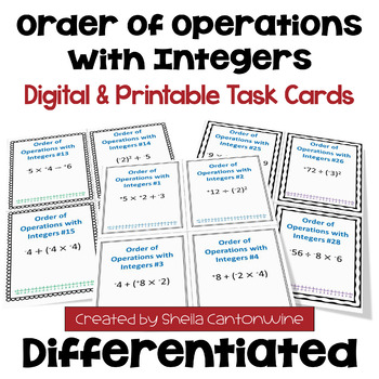 Preview of Order of Operations with Integers Task Cards - Differentiated