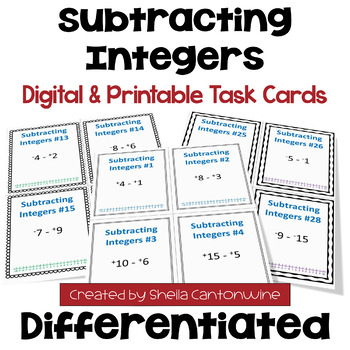 Preview of Subtracting Integers Task Cards - Differentiated