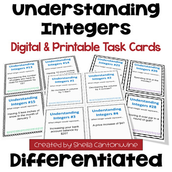 Preview of Understanding Integers Task Cards - Differentiated
