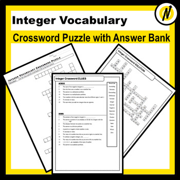 Preview of Integer Vocabulary Crossword Puzzle with Word Bank and Solutions (ELA)