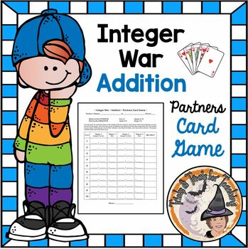 Preview of Integer War Addition Partners Card Game Math Station No Prep Adding Integers FUN