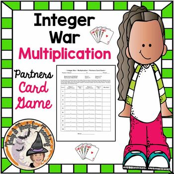 Preview of Integer War Multiplication Card Game Partners Math Station Multiplying Integers