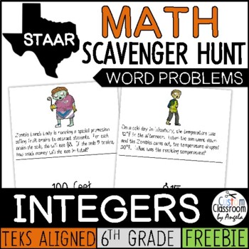 Preview of Integer Word Problem Scavenger Hunt | Halloween Zombie | PDF & Digital