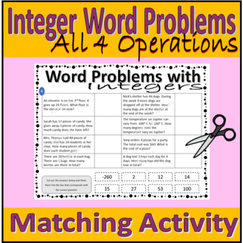 Preview of Integer Word Problems - 6 Cut and Paste Worksheets