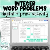 Integer Word Problems Digital and Print Activity for Googl